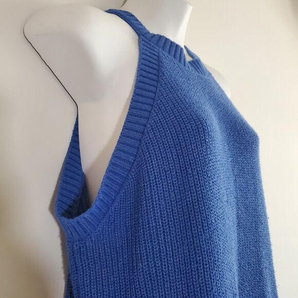 Old Navy Sleeveless Sweater Large Blue Shaker Stitch Knit Halter Casual Capsule - Picture 4 of 11